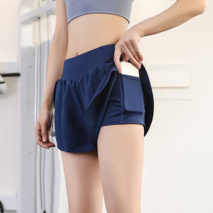 Hot Sale Women Fitness Running Tight Double Layer Sports Fabric Workout Gym Shorts Yoga Shorts with Pocket