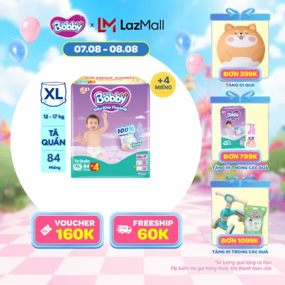 [20g 7-10.8 QUÀ TO] Tã/bỉm quần Bobby 3mm Mega Jumbo Siêu khô thoáng XL84