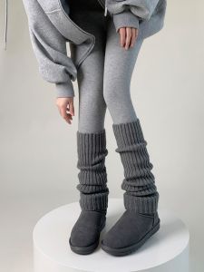 ถุงเท้าขนสัตว์สีเทาสำหรับผู้หญิง ถุงเท้าบู๊ทสโนว์ ถุงเท้าข้อสั้น ถุงเท้าข้อกลาง ถุงเท้าข้อสั้นฤดูใบไม้ร่วง/ฤดูหนาว ถุงเท้าข้อสั้น