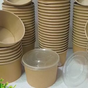 [ ISI 25 PCS ] Paper Bowl Kraft Cokelat + Tutup All Size Full Laminasi / Mangkuk Kertas Tebal / Cup Mangkok Kertas