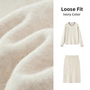 Semir | Color Block Open Slit Sweater Straight Long Skirt Two-Piece Set