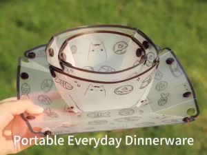 Portable Foldable Bowls Plates Cup Collapsible Camping Cookware Set Easy-Clean Heat-Resistant Food-Grade Material for Outdoor Picnics