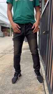 กางเกงยีนส์ขาเดฟ เป้าแบบกระดุมม หลายป้าย ให้เลือก [นายแบบสูง 170นาที]