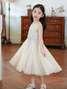 Stunning Princess Dress for Girls Summer New Arrival Elegant High Waist Midi Skirt No Sleeve round Neck Dry Fast Thin Fabric