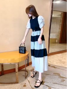Fashionable Casual Loose Long Sleeveless Color Block plus Size High Waist A-Line Dress Slimming Concealing Summer Dress
