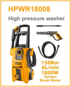 INGCO เครื่องฉีดน้ำแรงดันสูง ปั้มฉีดน้ำแรงดันสูง 150 บาร์ (2200PSI) รุ่น HPWR18008 เครื่องอัดฉีด ล้างรถ