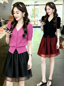 TIANQIANHUI | V-neck Short Sleeve Knitted Top Blouse