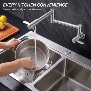 MCPRO SUS304 Stainless Steel Extended Folding Kitchen Faucet 360° Rotating Wall Mounted Pot Filler Water Tap - SSM591