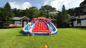 【READY STOCK】 Inflatable castle childrens double slide water gun combination outdoor water park amusement equipment