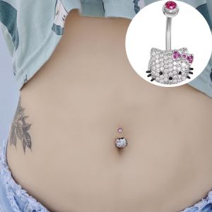 จี้รูปหัวใจน่ารัก KITTY ประดับเพชรเซอร์โคเนีย ทำจากเหล็กไททาเนียม แหวนรูปหัวใจสำหรับเจาะรู จี้รูปหัวใจสำหรับเจาะรู