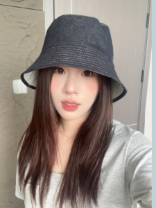Retro Japanese Style Denim Bucket Hat Womens Spring Autumn Face Slimming Double Sided Wearable Sunscreen Bucket Hat