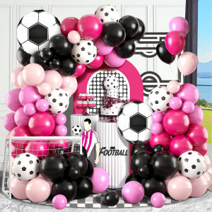 119pcs Pink and Black Football-Themed Balloon Arched Wreath Set Paired with Football-Printed Balloons and Football-Aluminum Foi