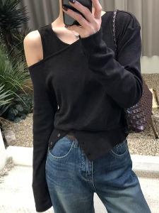 Shalldoer | Shoulder Bared Long Sleeve Knitted Top For Women Casual Style Autumn New Korean Design Outerwear Fashion Trendy Girl Daily Wear