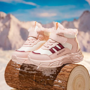 รองเท้าบูทหิมะเด็กผู้ชายเด็กผู้หญิงสำหรับฤดูหนาว พื้นยางบุขนแกะ กันลื่น สวมใส่สบาย รองเท้าลำลองเด็กผ้าฝ้าย ให้ความอบอุ่น รองเท้าบูทหุ้มข้อ