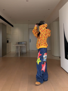 Retro Star Print Loose Fit Casual Womens Jeans Original Design American Style Autumn 2025 Versatile Long Pants