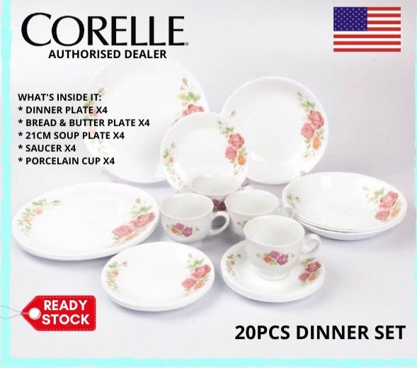 HOT OFFER RAYA Corelle Dinnerware 20 pcs with cup Rosabelle Lazada