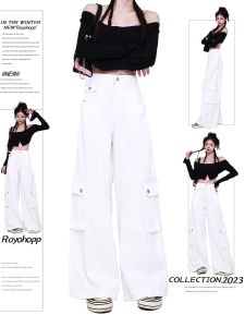 High Waist Straight Leg Workwear Jeans Womens Loose Wide Leg Casual Trousers MZVZ Heavy Industry Design White Denim Pants