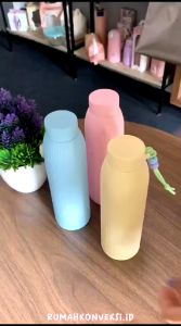 Tumbler Botol Kaca Lapis Plastik Warna Macaron Pastel Tali Gandul 400ml 2237