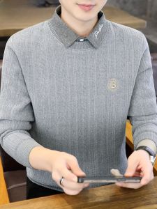 HENGYUANXIANG | Hengyuanxiang Mens Thickened Integrated Fleece Knitted Sweater Casual Winter Fashion Single Piece Knitwear Polyester Fiber