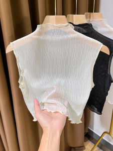 Lace Collarless Top Womens Fashion Spring Autumn 2025 New Style Sweater Inner Wear Layering Half High Neck Sleeveless Vest