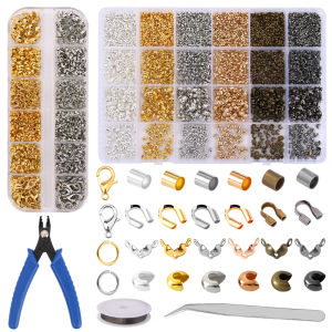 Crimp Beads Covers Kit with Bead Crimping Pliers Tool Brass Crimp Beads Tips Knot Covers Kit for Jewelry Making DIY Craft