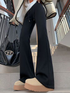 กางเกงวอร์มทรงหลวมเอวสูงทรงสลิมฟิตสำหรับโยคะ กางเกงขายาวทรงขาบานผ้ากำมะหยี่สีดำ ทรงหลวม ฤดูใบไม้ร่วง/ฤดูหนาว กางเกงขายาวทรงขาบานสำหรับผู้หญิง