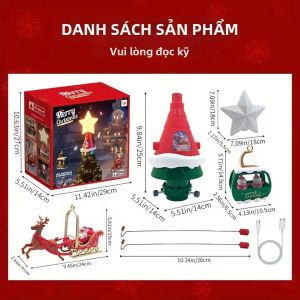 Đồ Trang Trí Cây Thông Noel Xoay Nhạc Có Hình Ông Già Noel Trên Xe Trượt Tuyết Đèn LED Mũ Sao Quà Tặng Trang Trí Giáng Sinh