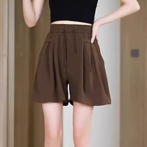 Quần Short Ống Rộng Bằng Lụa Băng Cỡ Lớn Cho Nữ Mùa Hè 2024 Quần Dài Đến Mắt Cá Chân Cạp Cao Dáng Chữ a Thường Ngày