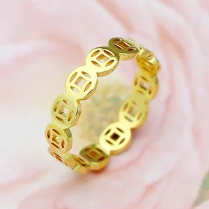 【PH READY STOCK】18K Gold Ring Lucky Charm Money Catcher Coin Stainless Charm Ring 1pc