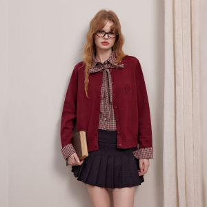unifree | Áo Len Knit Mô Phỏng Hai Mảnh Màu Đỏ Rượu