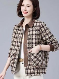 Fashionable Short Plaid Jacket Womens Loose Fit Autumn New Style plus Size Slimming Stylish Age-Defying Commute Coat