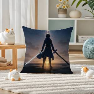 Bandai | Sword Art Online Kirito Anime Plush Pillow Cover Soft Short Plush Cushion Cover For Sofa Bedroom Living Room Home Decor Gift