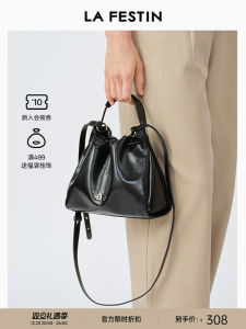 La Festin Womens Black Leather Shoulder Bag 2025 New Style Casual Simple Soft Handle Magnetic Buckle Closure Handbag