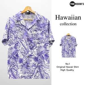 THE ROOMS - เดอะรูม เสื้อฮาวาย โคตรนุ่ม แขนสั้น ไม่ต้องรีด เสื้อยับยาก ผ้าดีมาก ลาย Hilo สีม่วง