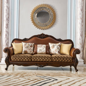 American Style Leather Sofa Real Wood Large Size Living Room Furniture European Carved Flower Cowhide Simple Beauty New Model