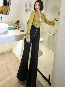 MUBEELE | Fashionable Slimming High Waist Bell Bottom Womens Suiting Two Piece Set Summer New Design Sense Top And Pants Ensemble