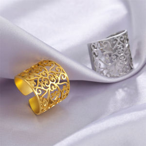 Cazador Vintage Flower Filigree Ring for Women Stainless Steel Wide Finger Rings Jewelry 2024 Birthday Gift Anillos Mujer Bague