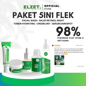 Elzet Skincare Paket 5in1 BPOM Selap Retinol Night Whitening Cream Glowing Toner Hydrating Flek Hitam Melasma Facial Wash Serum Darkspot
