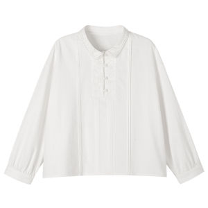 Haitou Childrens Clothing Childrens Autumn Clothing Sweet Lace White Tops Cotton Minimalist Classy Girls Long-Sleeved Shirt Spring & Fall