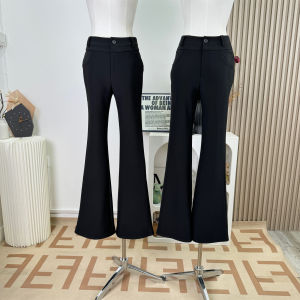 Chill Qier Korean Style Flared Pants with Hip Padding Slimming Casual Long Trousers Ladies Commute Style Pure Color Natural Waist