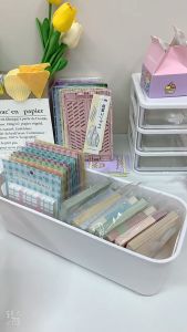 ฟรีสติ๊กเกอร์  กล่องใส่  กล่องใส่เคส  ตระกร้ามีหูจับ  กล่องพลาสติก  ตะกร้าเก็บของ  มีหูจับ  กล่องจัดระเบียบทรงยาว  สีขาว