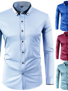 Mens Long Sleeve Slim Fit Solid Color Shirt Breathable Casual Style Ice Silk Fabric Versatile Four Seasons Comfortable Shirt