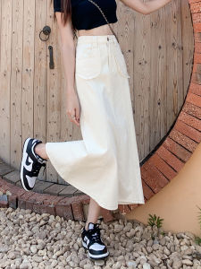 กระโปรงเดนิมเอวสูงทรงเอปานกลางผ่าข้างสำหรับผู้หญิงในช่วงฤดูร้อนปี 2025 ทรงหลวม ทรงสั้น ทรงเอ กระโปรงทรงร่ม