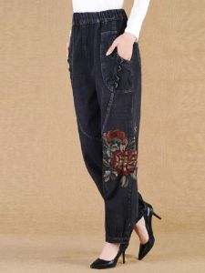 Quần Nữ Thêu Cao Cấp Dáng Rộng Plus Kích Thước Quần Lồng Cho Người Trung Niên Và Người Cao Tuổi Quần Lông Cừu Thu Đông