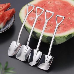 5PCS/Set Shovel Spoons Stainless Steel Spoon Reusable Dessert Spoons for Coffee Tea Ice Cream Fruit Cak