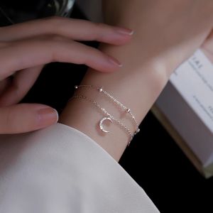 Silver Double Layer Star Moon Bracelet Womens New 2025 Ins Unique Design Self-Discipline Bracelet Birthday Gift