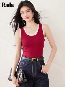 puella | Summer Contrast Color Fake Two-Piece U-Neck Sleeveless Vest