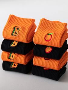Orange Socks for Women Trendy Spring & Fall Winter Mid-Calf Length Socks Easiest for Match Pure Cotton Personality Trendy Internet Celebrity Trendy Orange Cotton