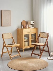 Bamboo Foldable Chair Kerusi Lipat Nordic Rattan Dining Chair Backrest Chair Modern Home Outdoor Chair Cafe Chair 折叠椅