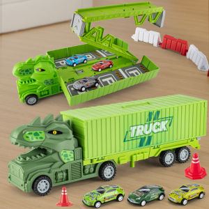 Large dinosaur container car set Folding rail car Childrens storage car toy ejection car Boys birthday gift June 1 Childrens